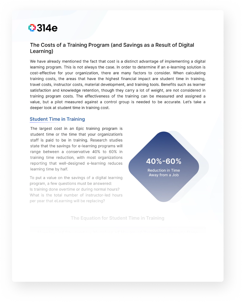 Cost-savings from e-learning for epic training ehr training 314e